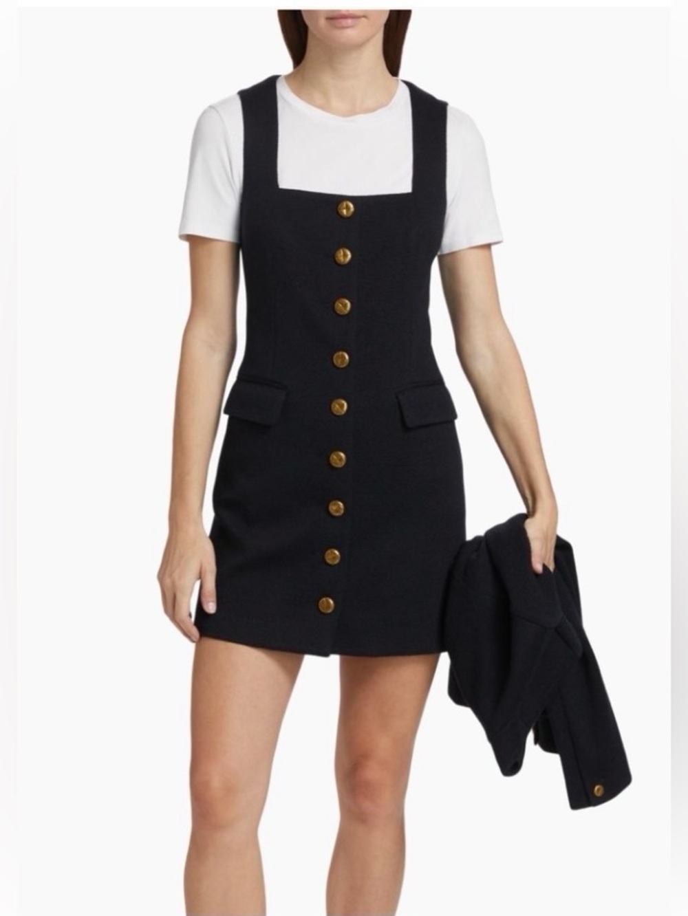 Rag & Bone Classic DEEP NAVY Button-Front textured Sleeveless Mini Dress sz 12